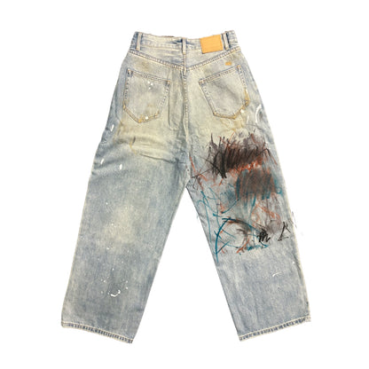 Graffiti Spray Paint Wide Leg Denim Jeans WN16826