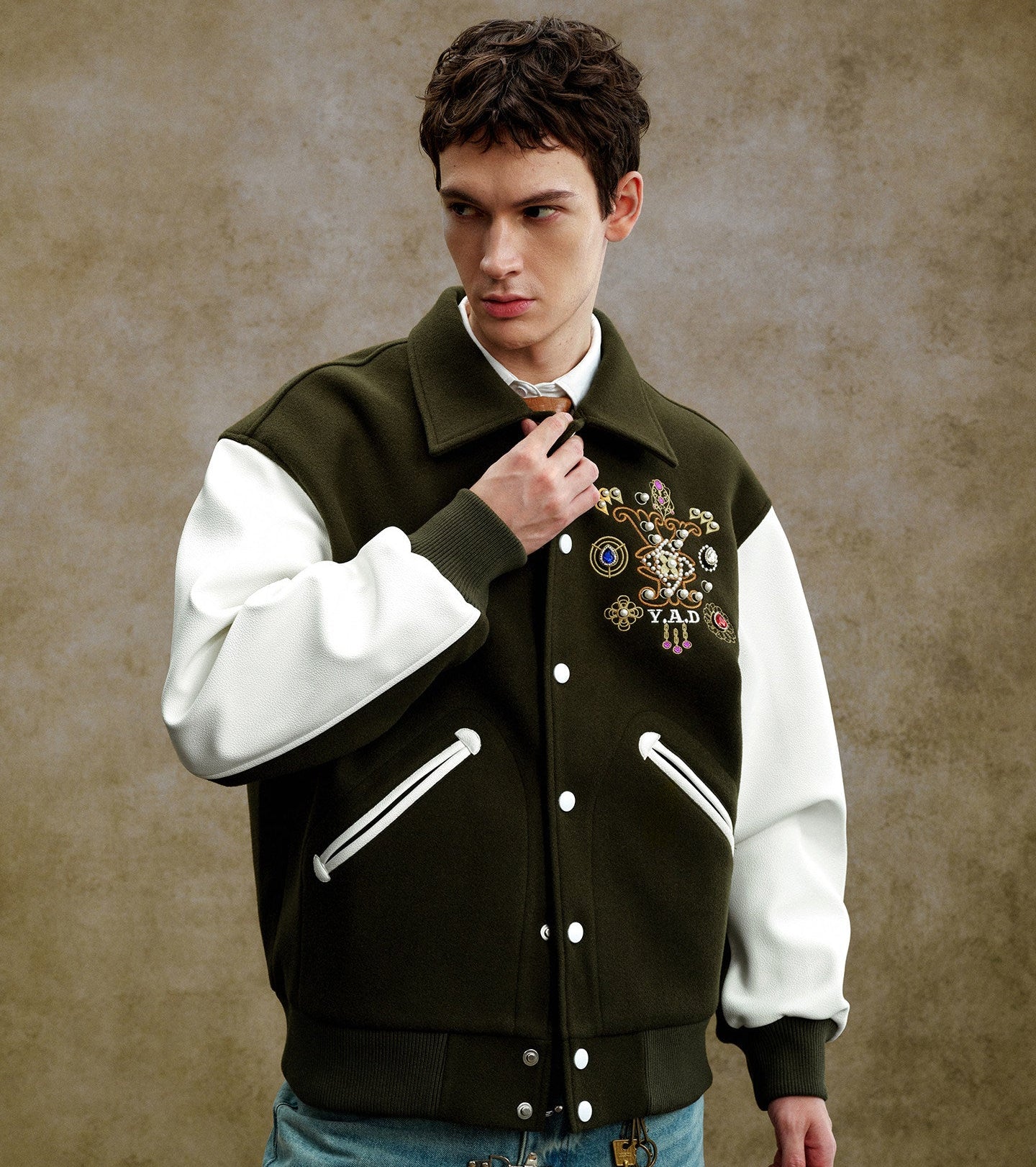 Embroidery Button-Front Varsity Jacket WN23211