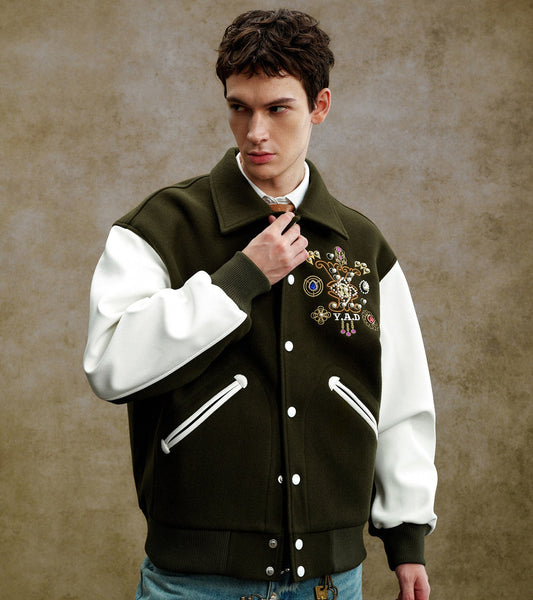 Embroidery Button-Front Varsity Jacket WN23211