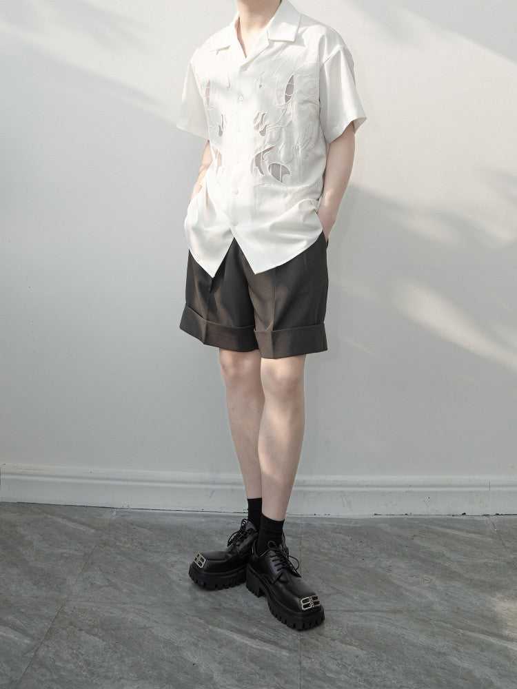 Design Embroidery Open Collar Short Sleeve Shirt WN23613