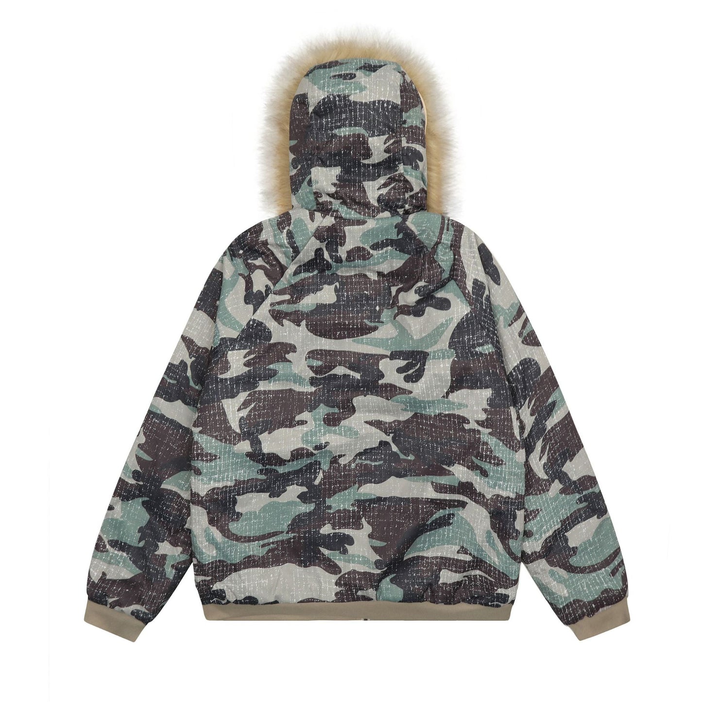 Fake Fur Collar Camouflage Short Puffer Jacket WN11273