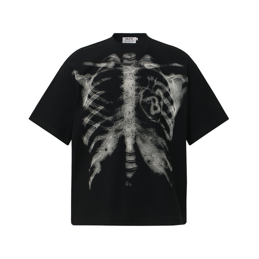 Skeleton Print Waffle Short Sleeve T-Shirt WN25913