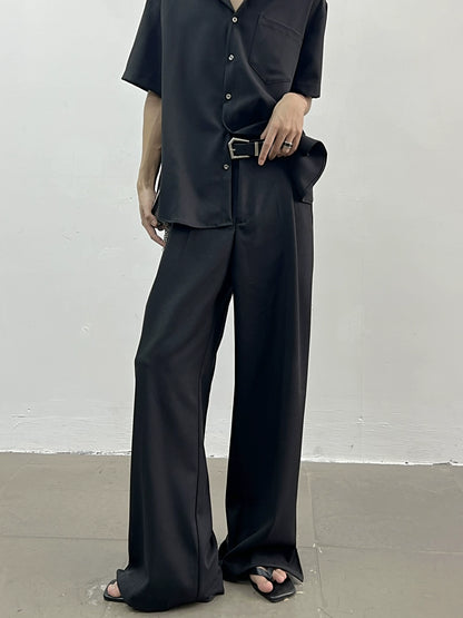 Oversize Short Sleeve Shirt & Center Press Wide-Leg Straight Trousers Setup WN7412