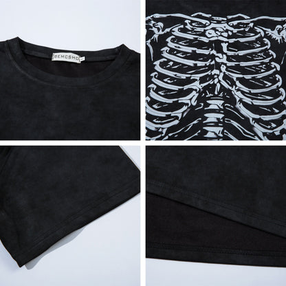 Skeleton Print Oversize Short Sleeve T-Shirt WN15115