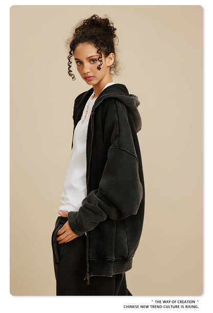 Oversize Washed Zipper Hoodie WN6461