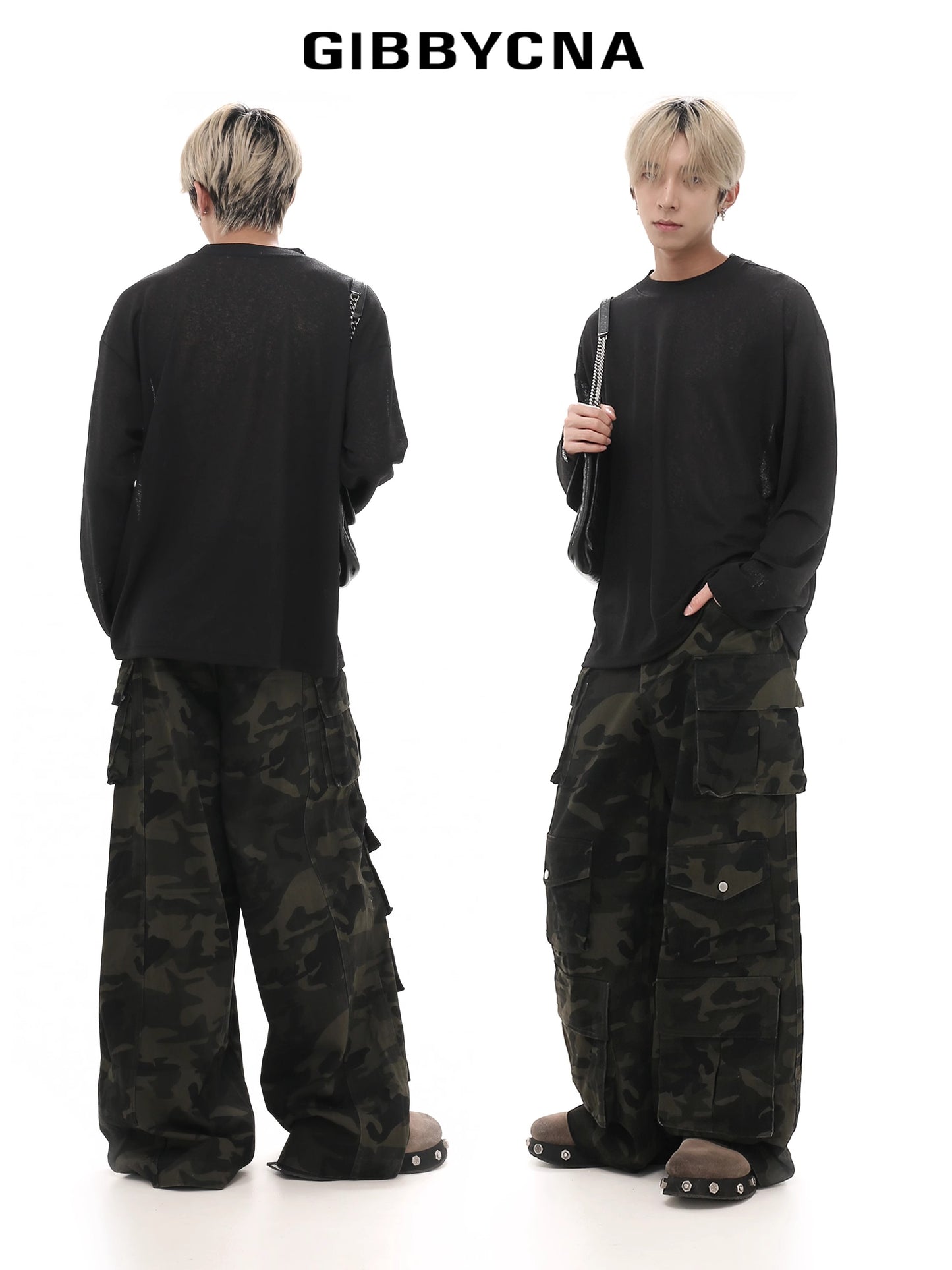 Wide-Leg Straight Multi Pocket Camouflage Cargo Pants WN7975