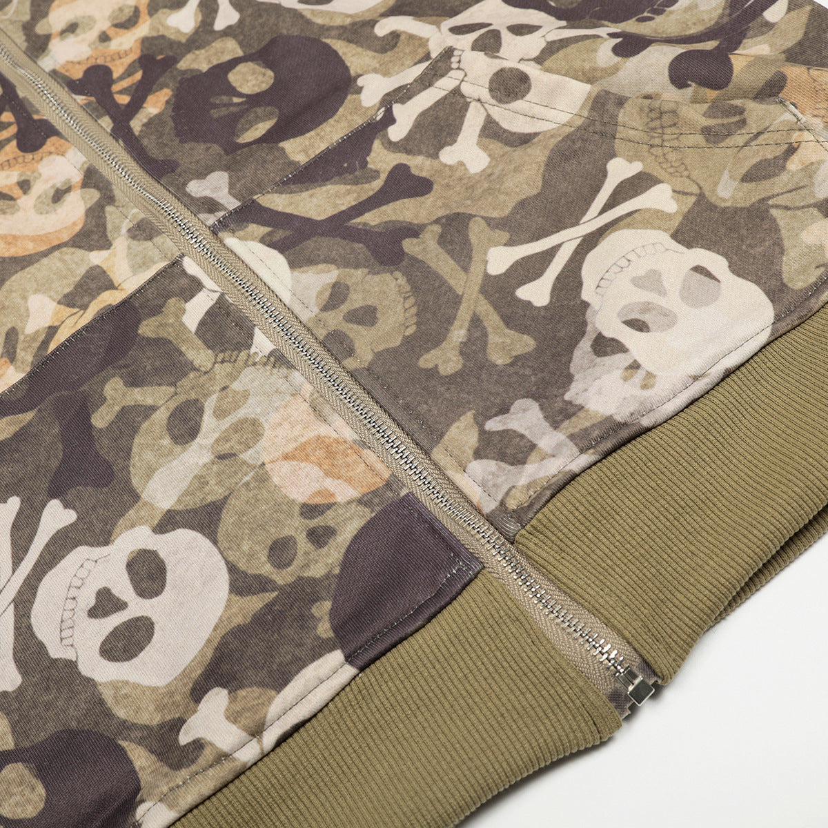 Fake Fur Collar Camouflage Print Rhinestone Zipper Hoodie WN21915