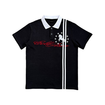 Polo Collar Stripe Graphic Print Short Sleeve Shirt WN27169