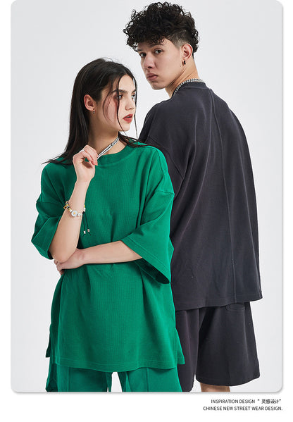 Oversize Waffle Short-sleeve T-shirt & Waffle Short Pants Setup WN6627