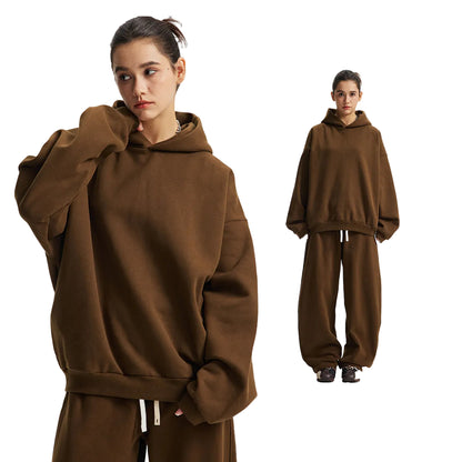 Fleece Lining Oversize Hoodie & Wide Leg Sweatpants Setup WN23113
