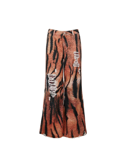 Tiger Stripe Digital Print Denim Jeans WN18861