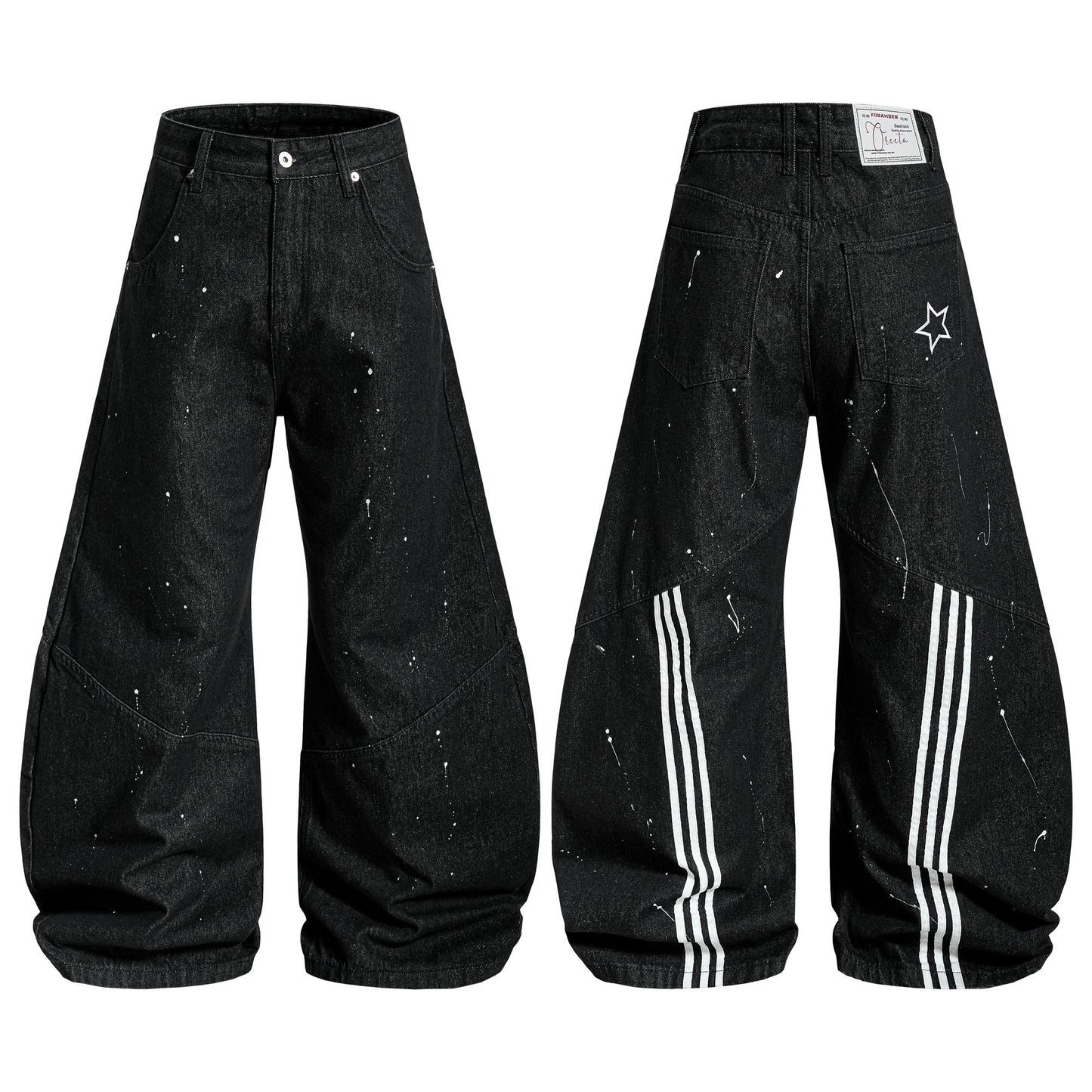 Print Paint Barrel Wide Leg Denim Jeans WN22860