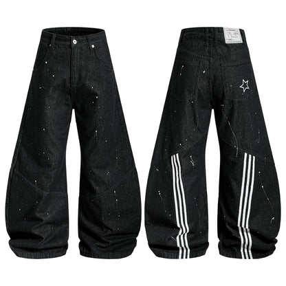 Print Paint Barrel Wide Leg Denim Jeans WN22860