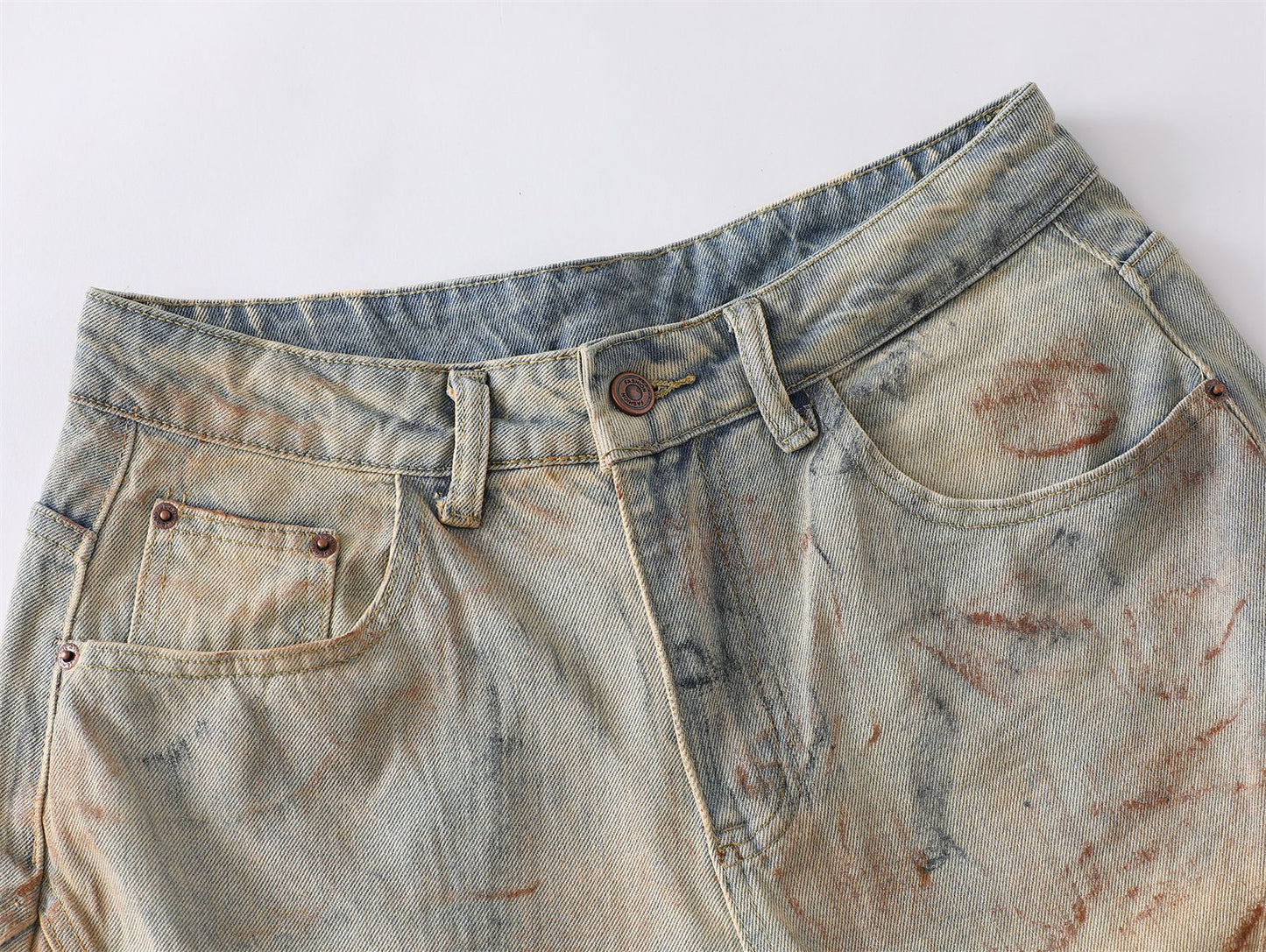 Washed Mud Dye Dirty Wide-Leg Denim Jeans WN15083