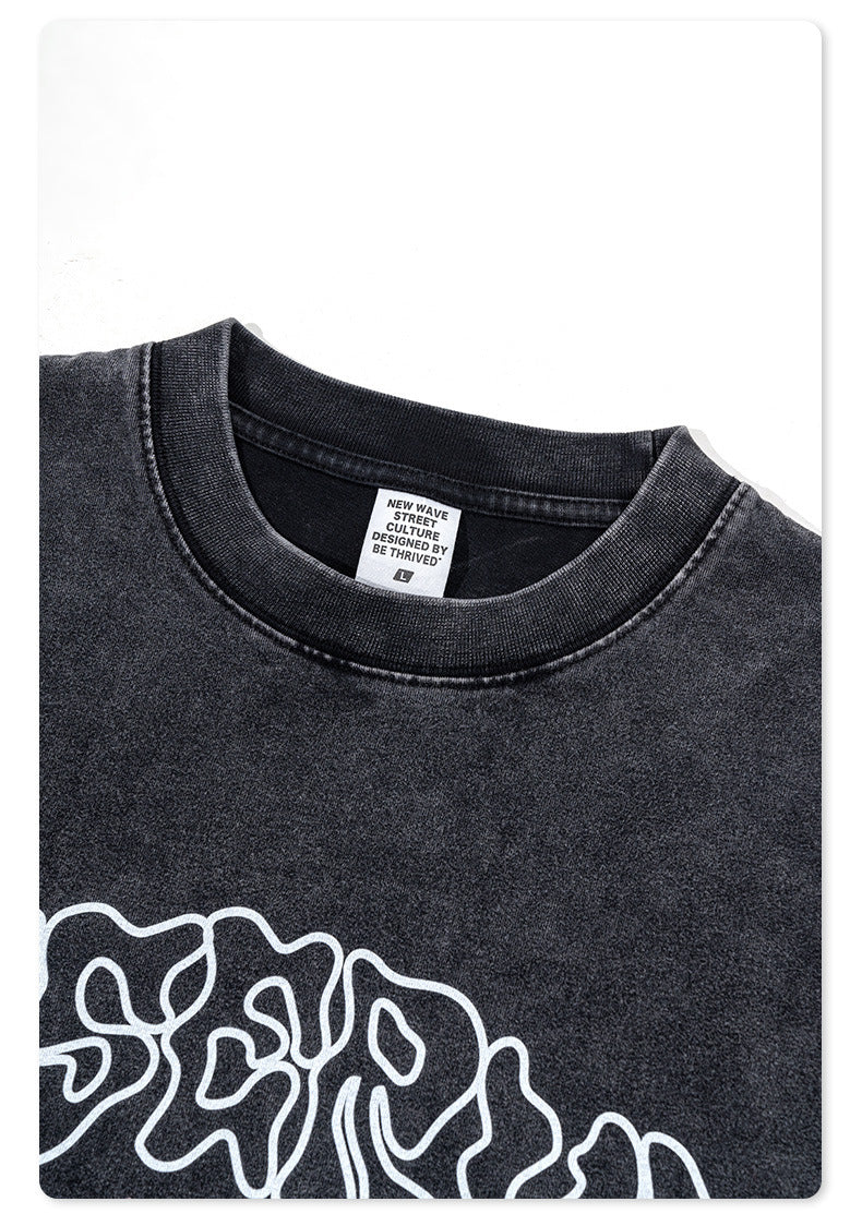 Washed Print Oversize Short-sleeve T-shirt WN6381