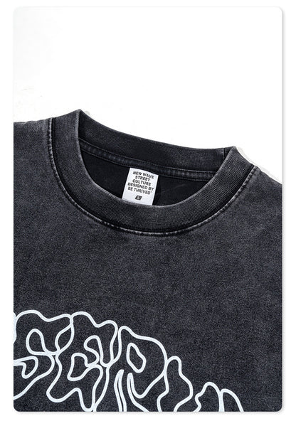 Washed Print Oversize Short-sleeve T-shirt WN6381