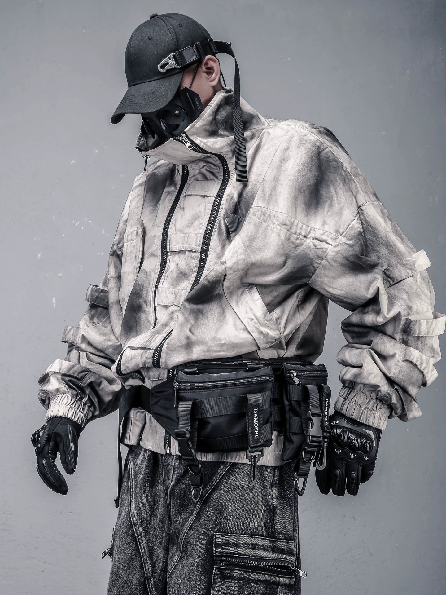 Tie-Dye Wash Double Zip High-Neck Oversize Jacket WN22371