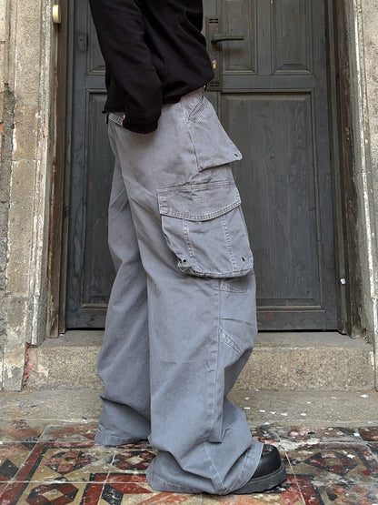 Washed Multi-Pocket Wide Leg Cargo Pants WN24387