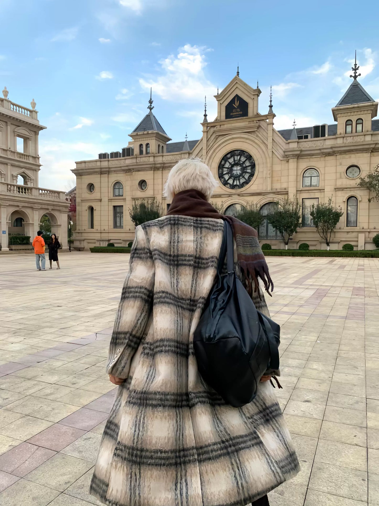 Lapel Stripe Plaid Thick Coat WN19797