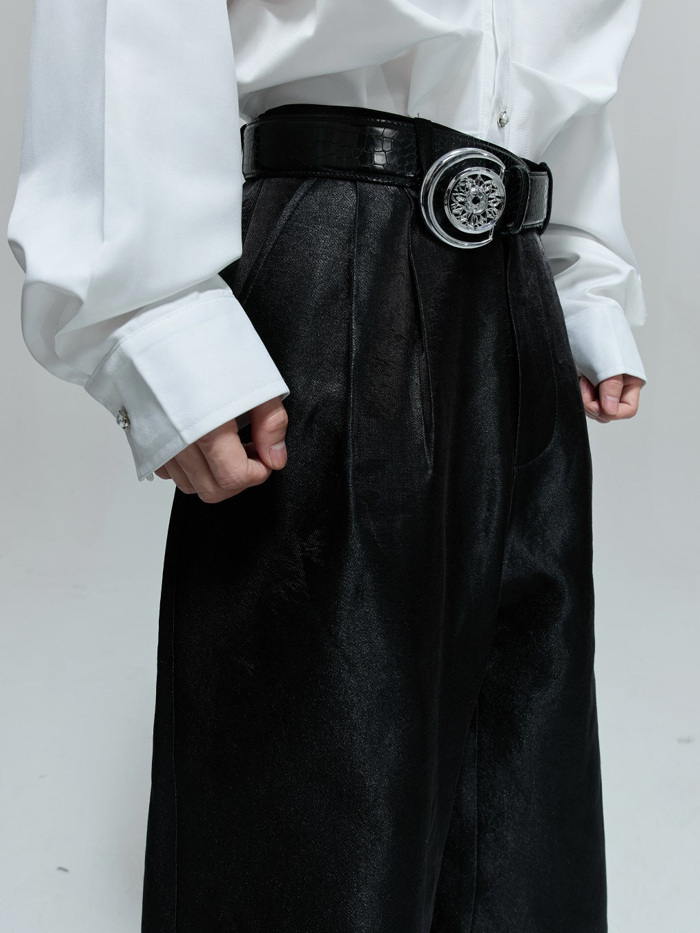 Crinkled High Waist Wide Leg Trousers WN21717