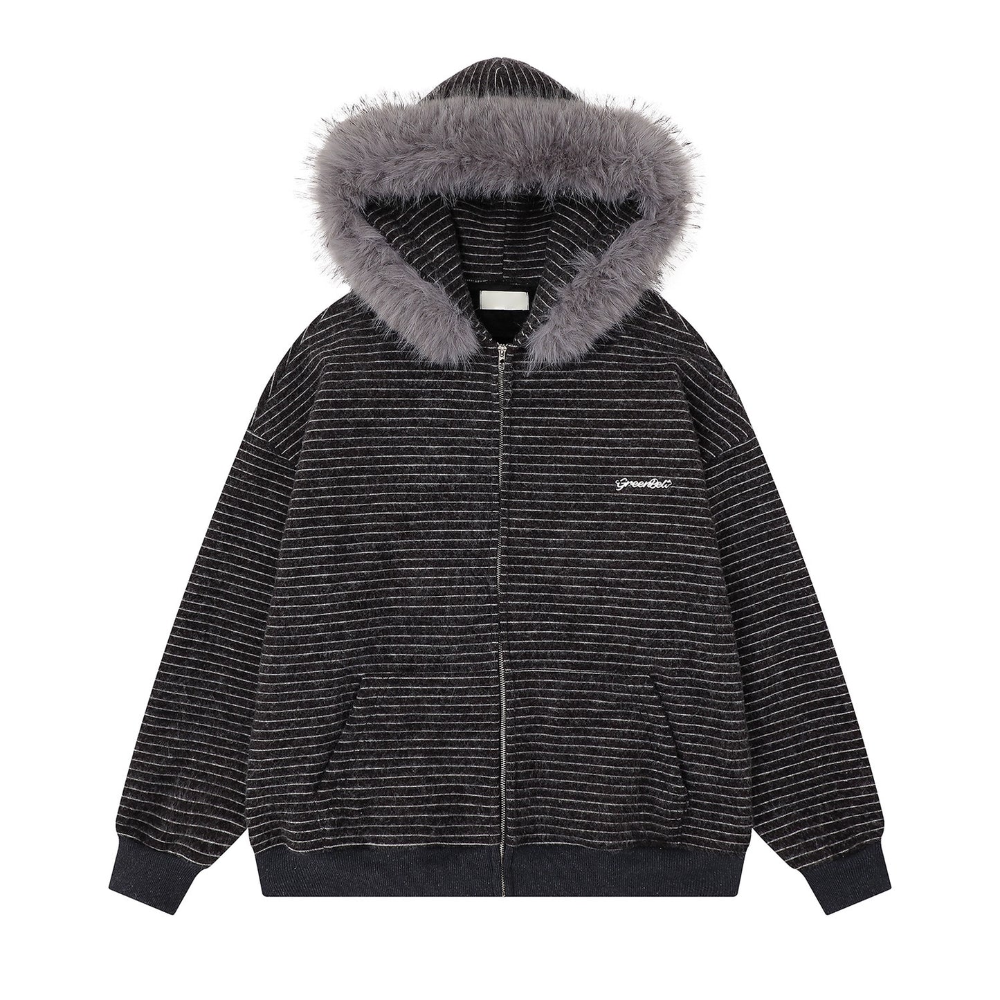 Detachable Fake Fur-Collar Zipper Hooded Jacket WN22120