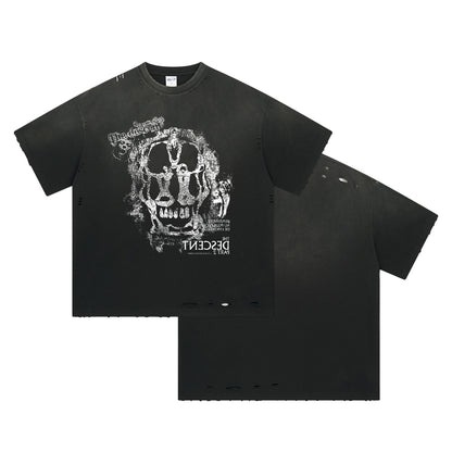 Graphic Print White Ink Digital Spray Short Sleeve T-Shirt WN16277