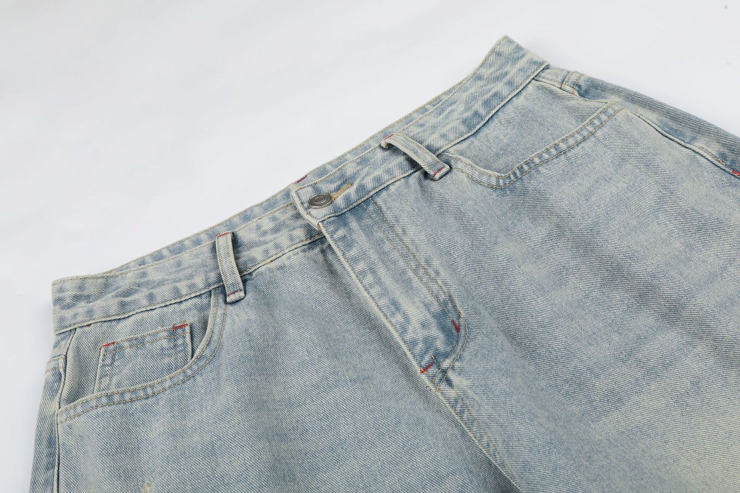 Washed Paint Studs Detail Wide Leg Denim Jeans WN25418