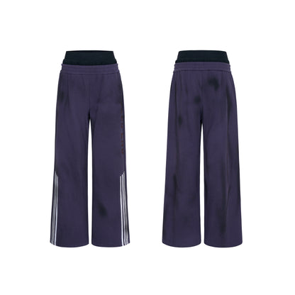 Four Stripe Damage Badge Embroidery Double Layer Hooded Jacket & Sporty Pants Setup WN23269