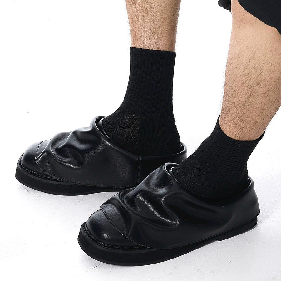 Wrinkled Chunky Sole Leather Mule Shoes WN20799