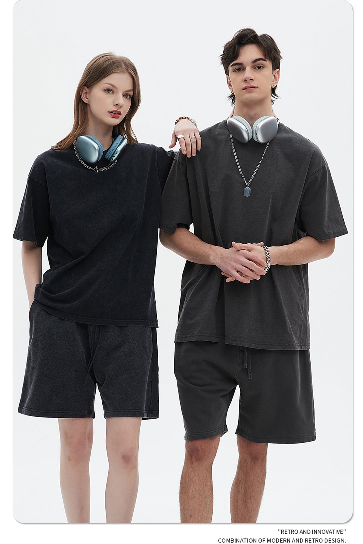 Washed Dyed Oversize Damage Short-sleeve T-shirt & Short Sweatpants Setup WN6630