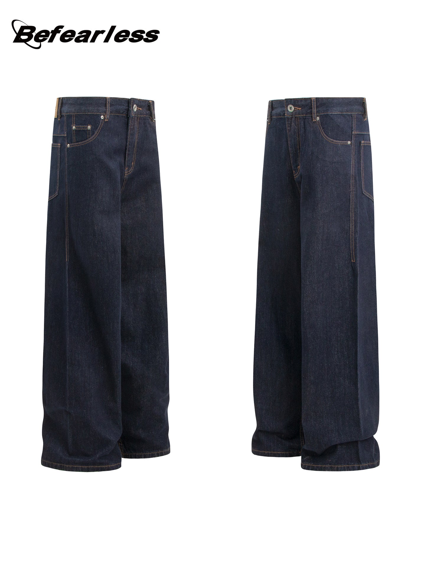 Raw Denim Metal Buckle Straight Jeans WN26308