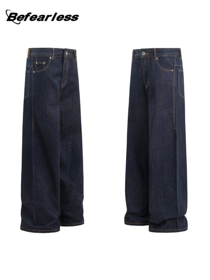Raw Denim Metal Buckle Straight Jeans WN26308