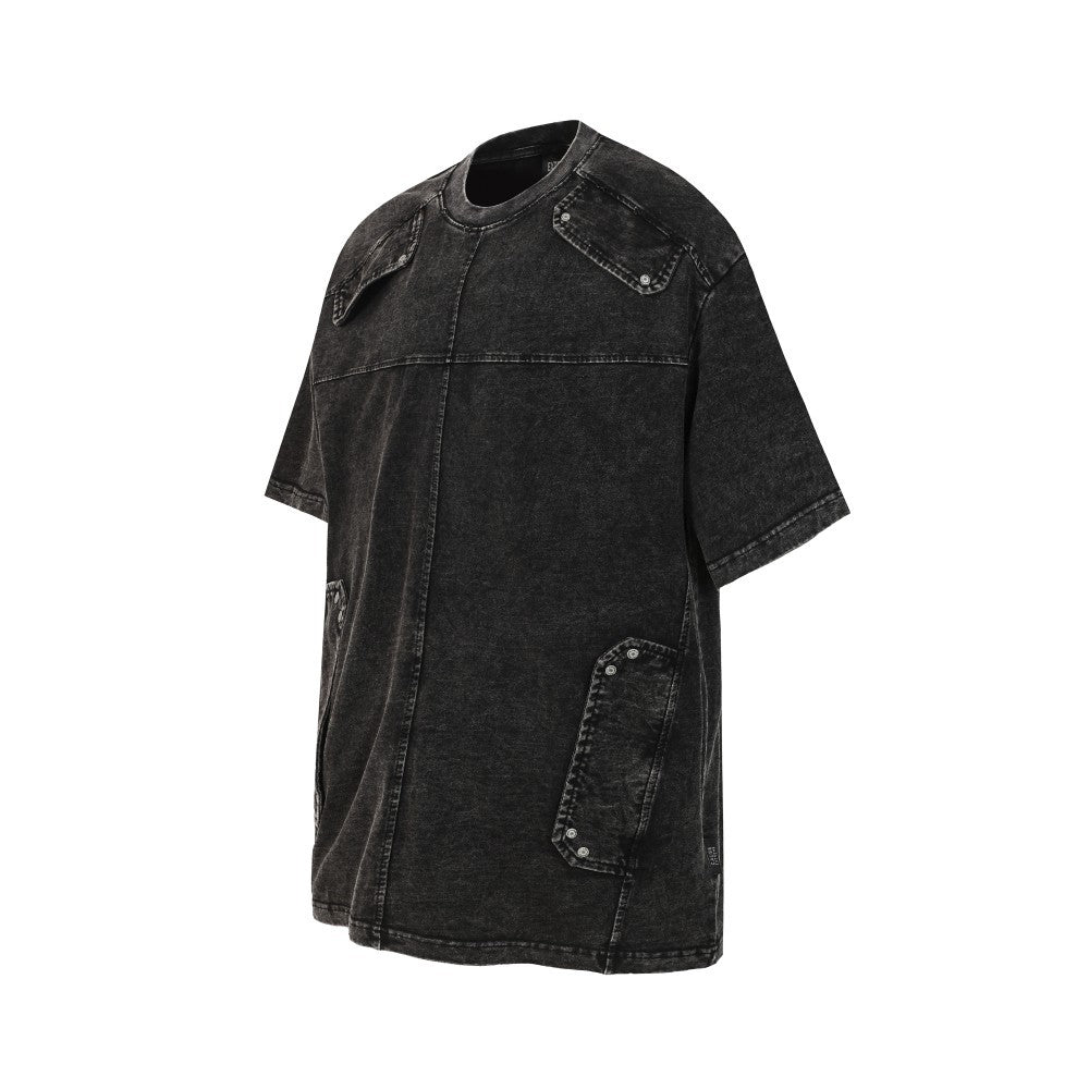 Heavyweight Washed Metal Stud Deconstructed Short Sleeve T-Shirt WN27896
