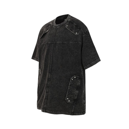 Heavyweight Washed Metal Stud Deconstructed Short Sleeve T-Shirt WN27896