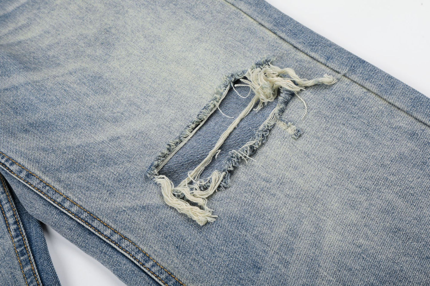 Washed Damage Whisker Wide Leg Denim Jeans WN26019