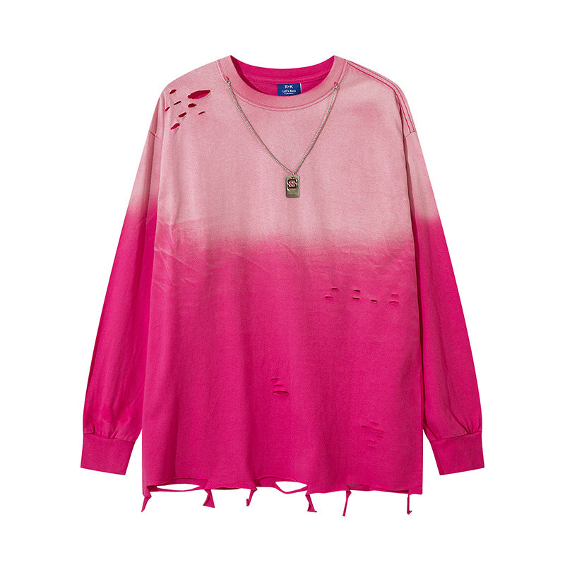 Gradient Damage Design Oversize Long Sleeve T-Shirt WN11129