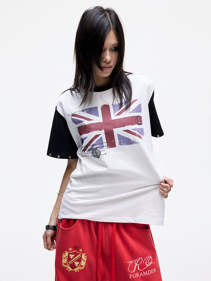 Contrast Sleeve Stud Graphic Print Short Sleeve T-Shirt WN27262