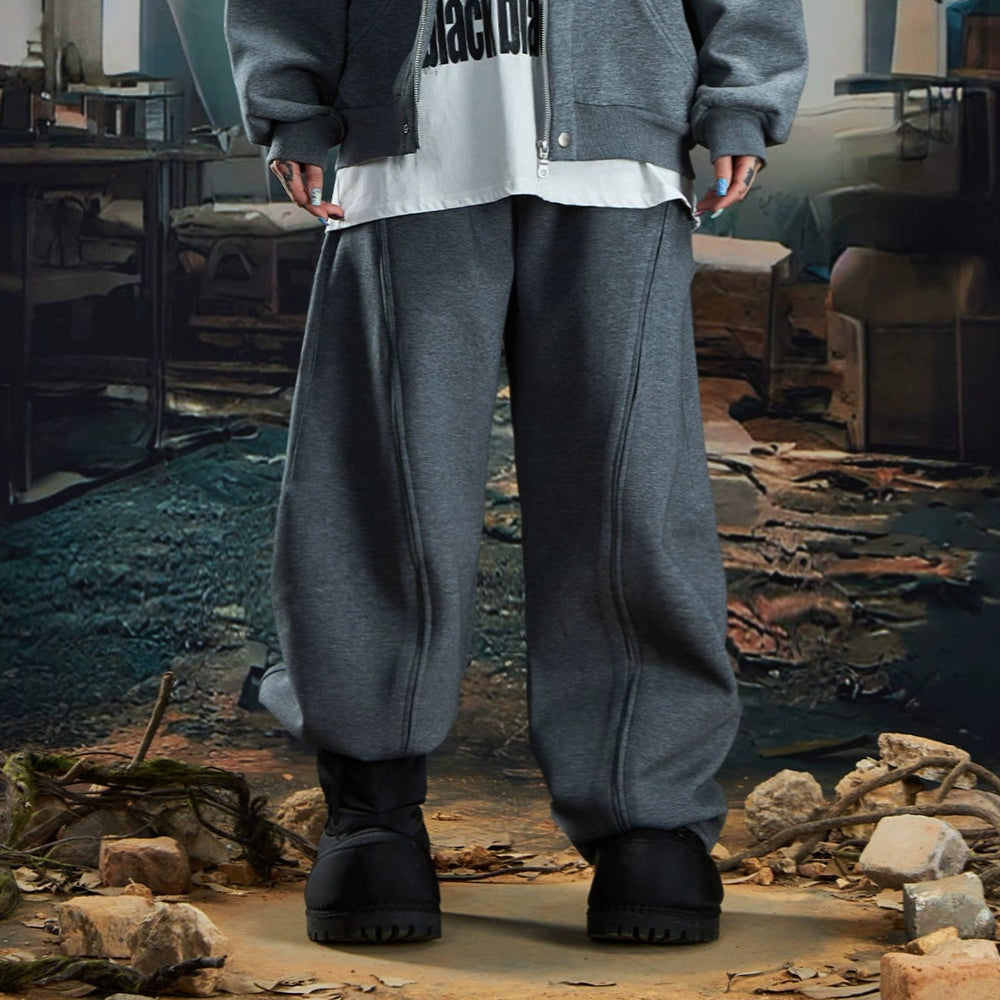 Deconstructed Oversize Zipper Hoodie & Wide Leg Sweatpants Setup WN20582