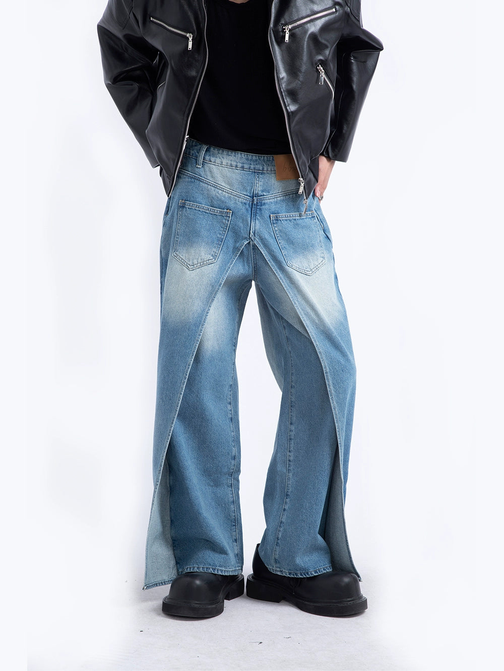 Washed Wide Leg Straight Denim Jeans WN9253