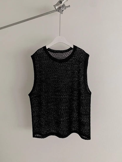 Round Neck Knit Mesh Tank Top WN6780