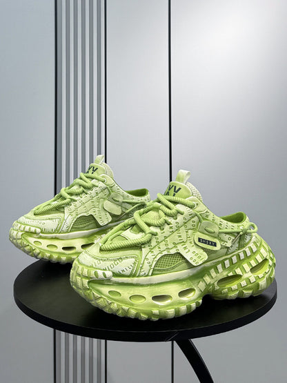 Letter Print Mesh Chunky Sole Slip-On Shoes WN24606