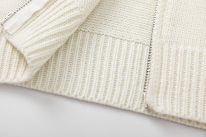 Statue Print Colorblock Patchwork High-Neck Knit Cardigan WN11510