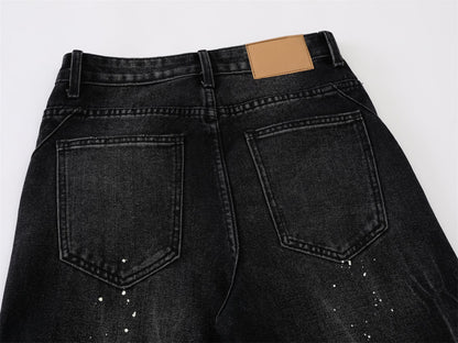 Whisker Paint Straight Denim Jeans WN26759