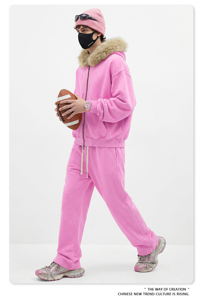 Fake Fur Collar Fleece Lining Zipper Hoodie WN23118