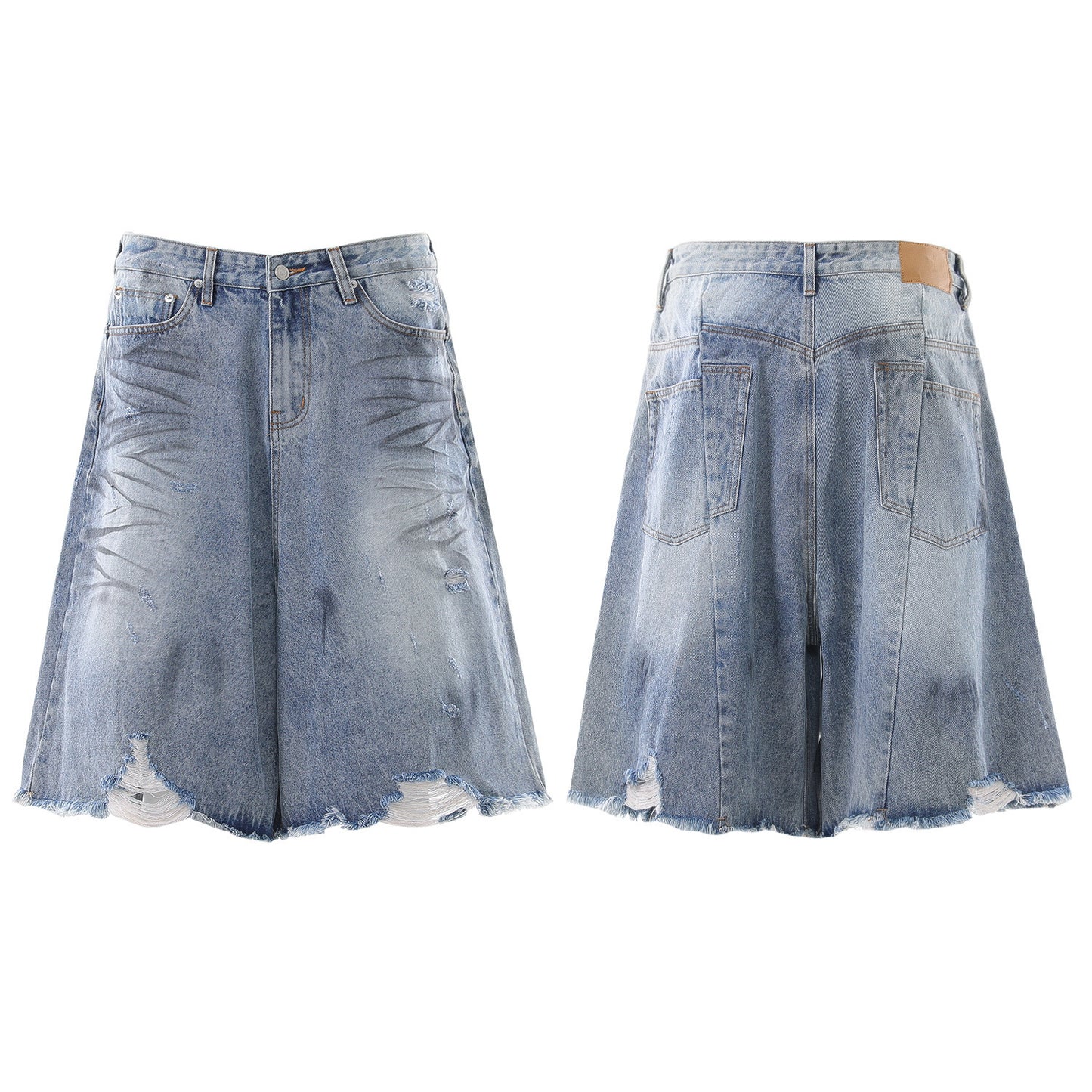 Frayed Distressed Denim Half Jeans WN25413