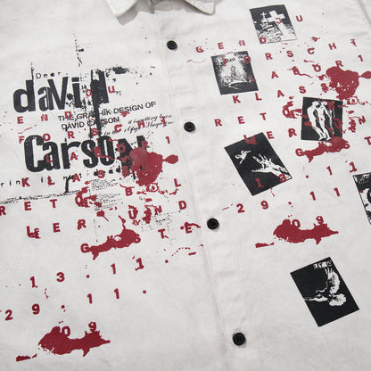Dirty Dye Washed Graphic Print Short Sleeve Shirt WN25704