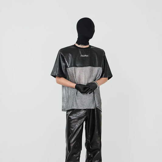 PU Leather Splice Cutout Short Sleeve T-Shirt WN17371