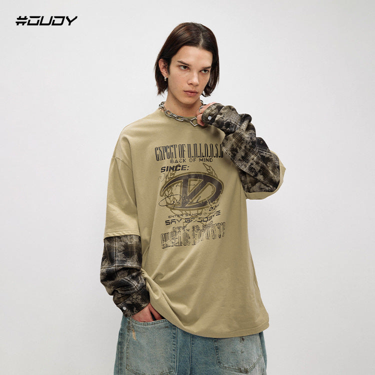 Fake Layered Camouflage Patchwork Oversize T-Shirt WN12521