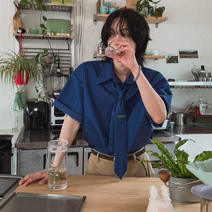 With Tie Oversize Short Sleeve Shirt WN20313