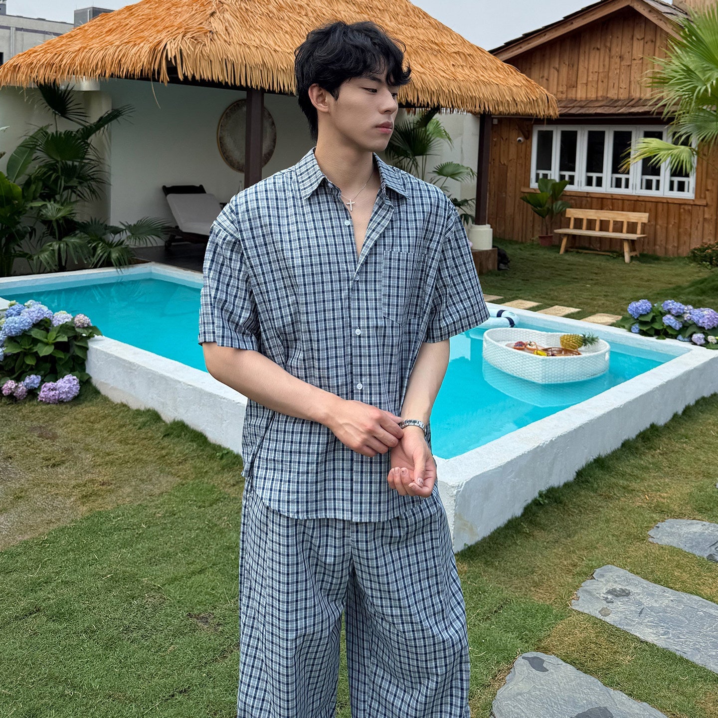 wonder land セットアップ Check Short Sleeve Shirt & Wide Leg Pants Setup WN25031 – WONDER NOAH